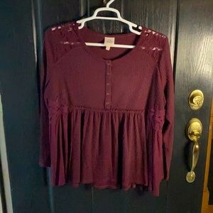 Knox Rose Maroon Waffle Babydoll Blouse